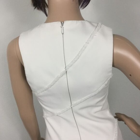 Cinq A Sept White Josie Asymmetrical Stitch Raw Seam Sleeveless Dress Size 4 - Picture 7 of 11